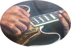 Aged hands playing guitar
